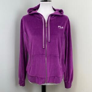 Fila Y2K Rich Purple Velour Track Hooded Jacket XL